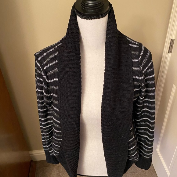 Black with White Stripe Cardigan Sweater - Picture 2 of 5